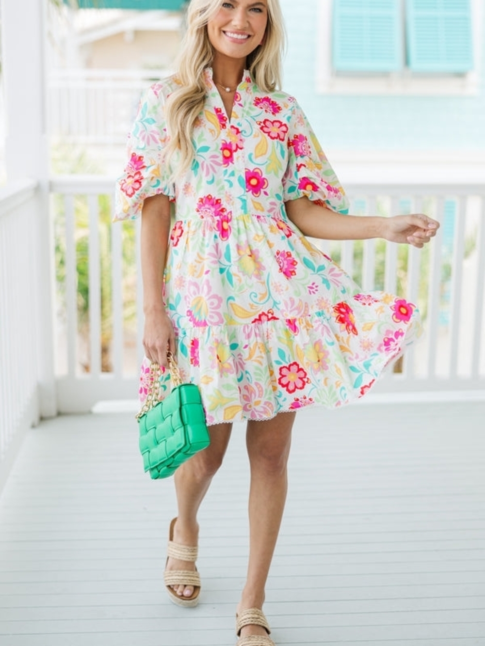FATE Find Your Voice White Floral Ruffle Mini Dress Size Large